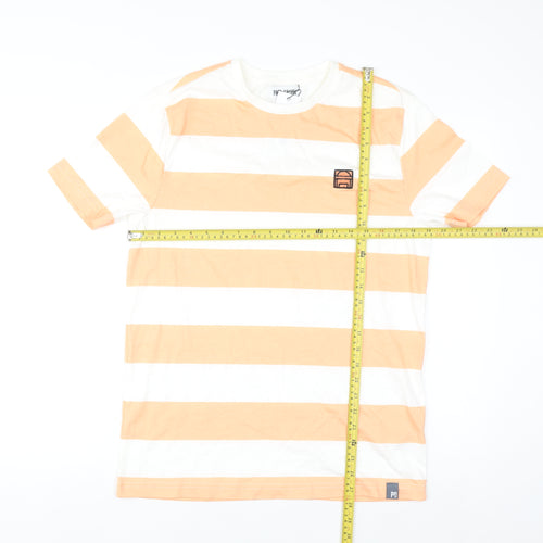 Paul Calvin Men's Coral White Stripe Cotton T-Shirt Medium
