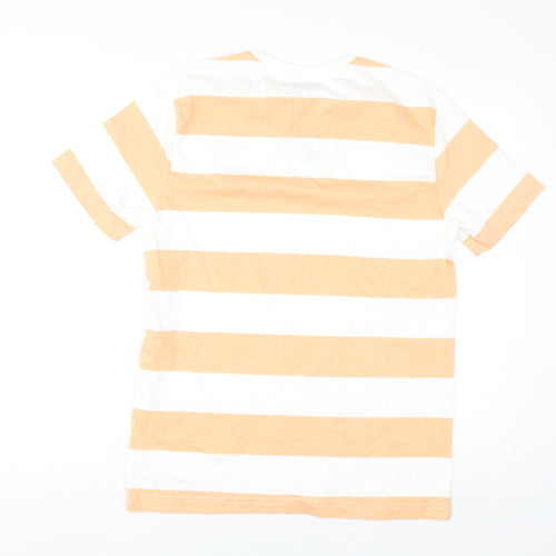 Paul Calvin Men's Coral White Stripe Cotton T-Shirt Medium