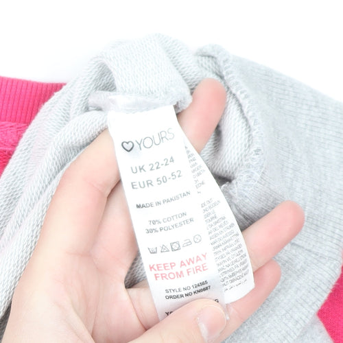 Yours Women’s Grey & Pink Colourblock Pullover Sweatshirt Size 22-24
