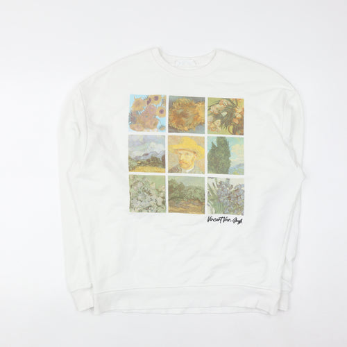 Primark Men’s White Vincent Van Gogh Art Graphic Pullover Sweatshirt XS