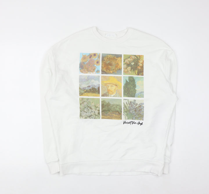 Primark Men’s White Vincent Van Gogh Art Graphic Pullover Sweatshirt XS