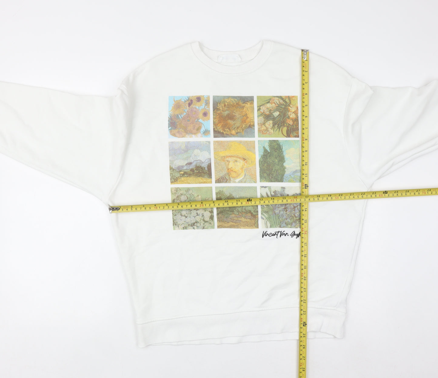 Primark Men’s White Vincent Van Gogh Art Graphic Pullover Sweatshirt XS