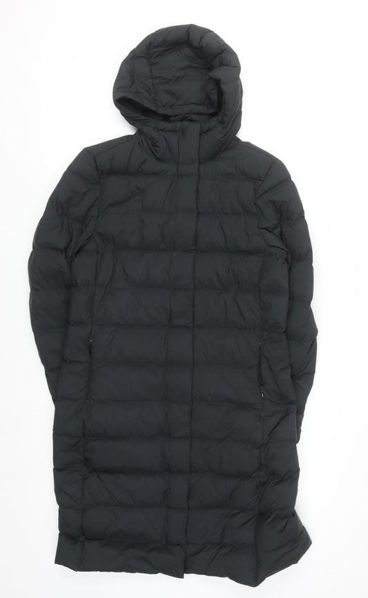 Marks and Spencer Womens Black Long Puffer Coat Size 12 Hooded Down