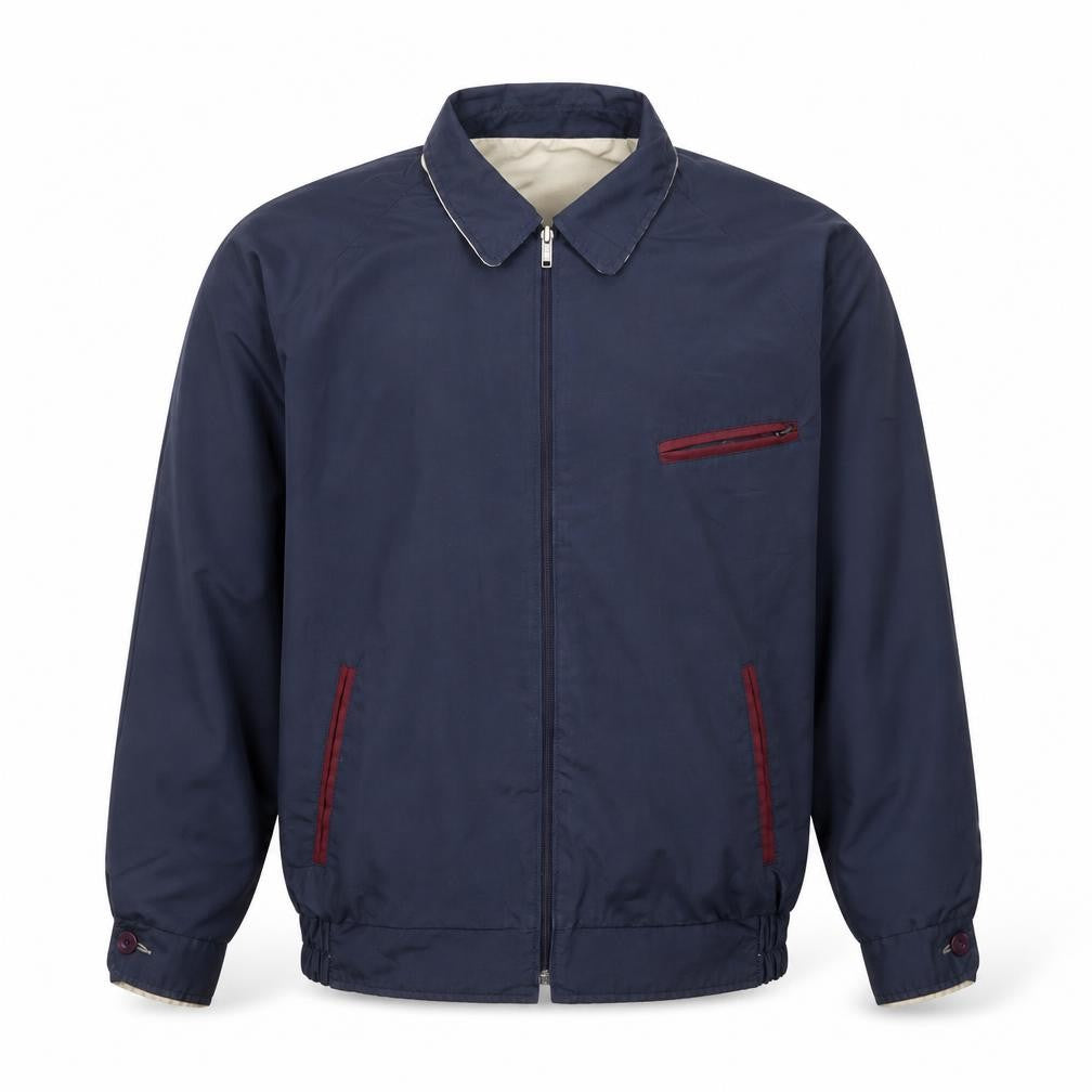 Front view of Aldor Men's Blue Reversible Bomber Jacket, size 40, Full Zip