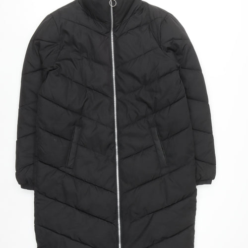 JDY Unisex Black Long Puffer Coat M Winter Full Zip Quilted Jacket