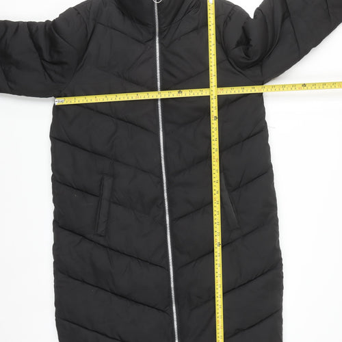 JDY Unisex Black Long Puffer Coat M Winter Full Zip Quilted Jacket