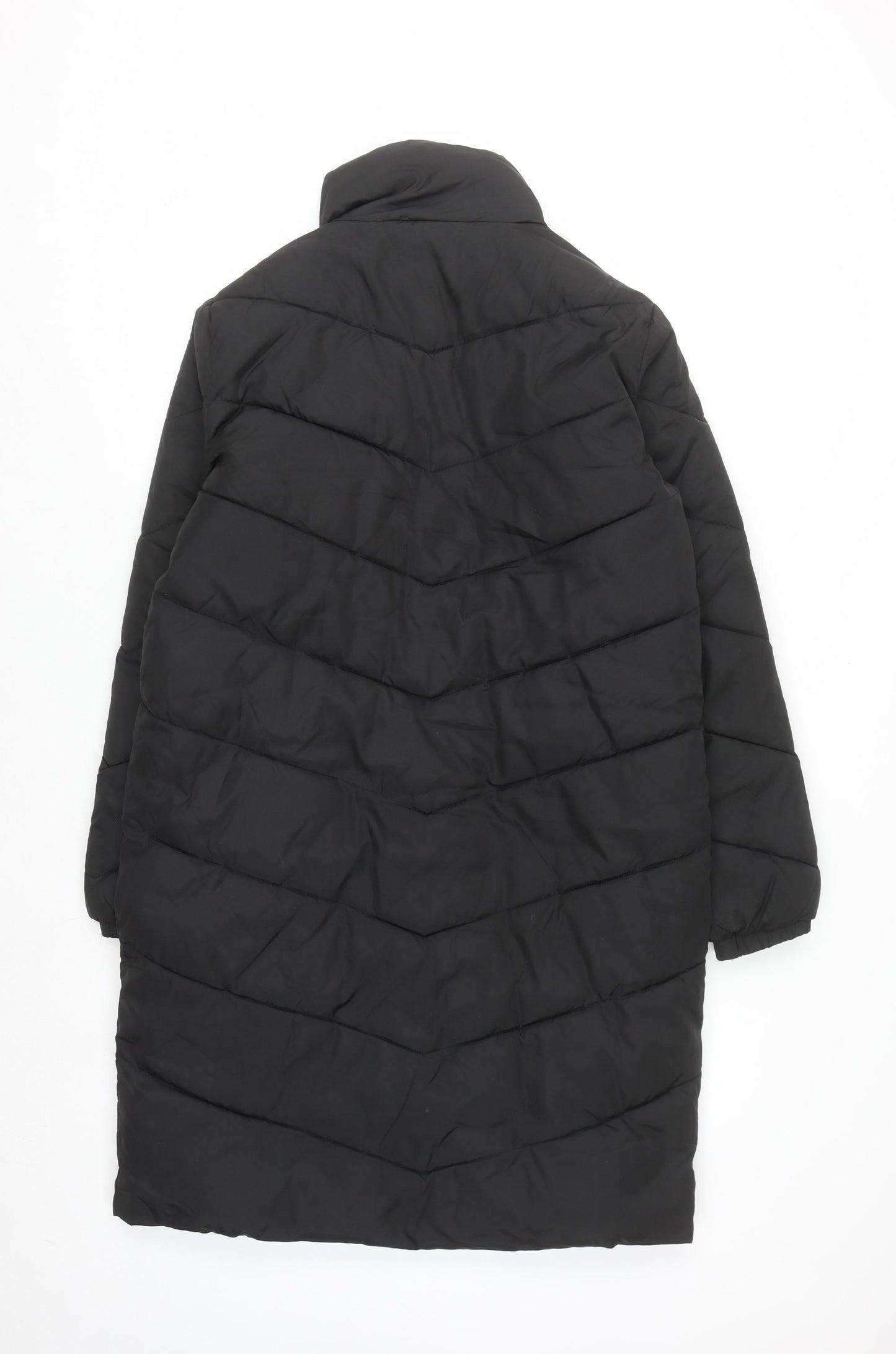 JDY Unisex Black Long Puffer Coat M Winter Full Zip Quilted Jacket