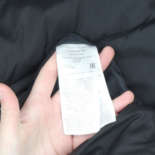 JDY Unisex Black Long Puffer Coat M Winter Full Zip Quilted Jacket