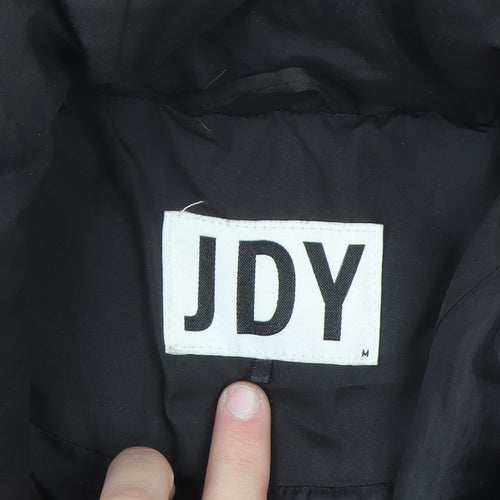 JDY Unisex Black Long Puffer Coat M Winter Full Zip Quilted Jacket