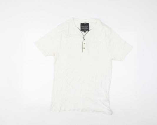 River Island Men's White Cotton Henley T-Shirt Size L