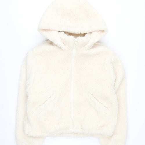 Primark Women's Ivory Fleece Hooded Zip Jacket Size S 10-12