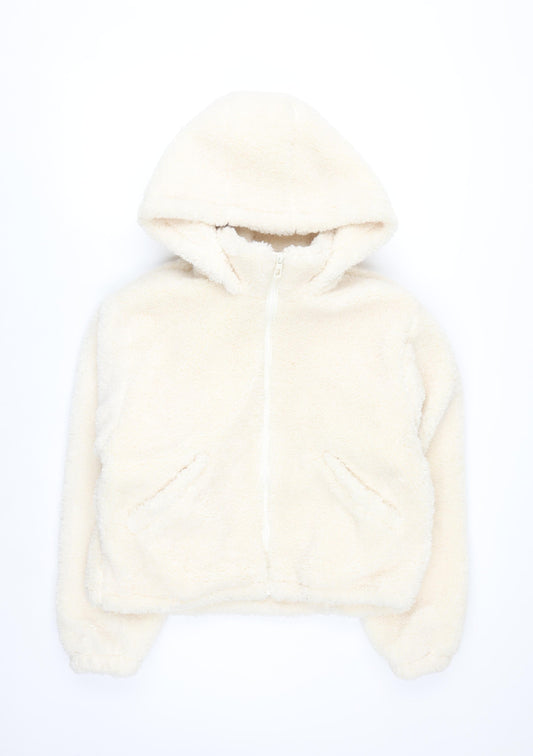 Primark Women's Ivory Fleece Hooded Zip Jacket Size S 10-12