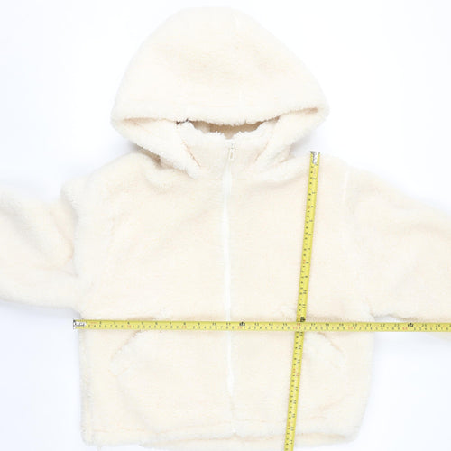 Primark Women's Ivory Fleece Hooded Zip Jacket Size S 10-12