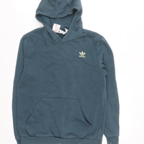 Adidas Boys Blue Pullover Hoodie Size 13-14 Years Cotton Blend