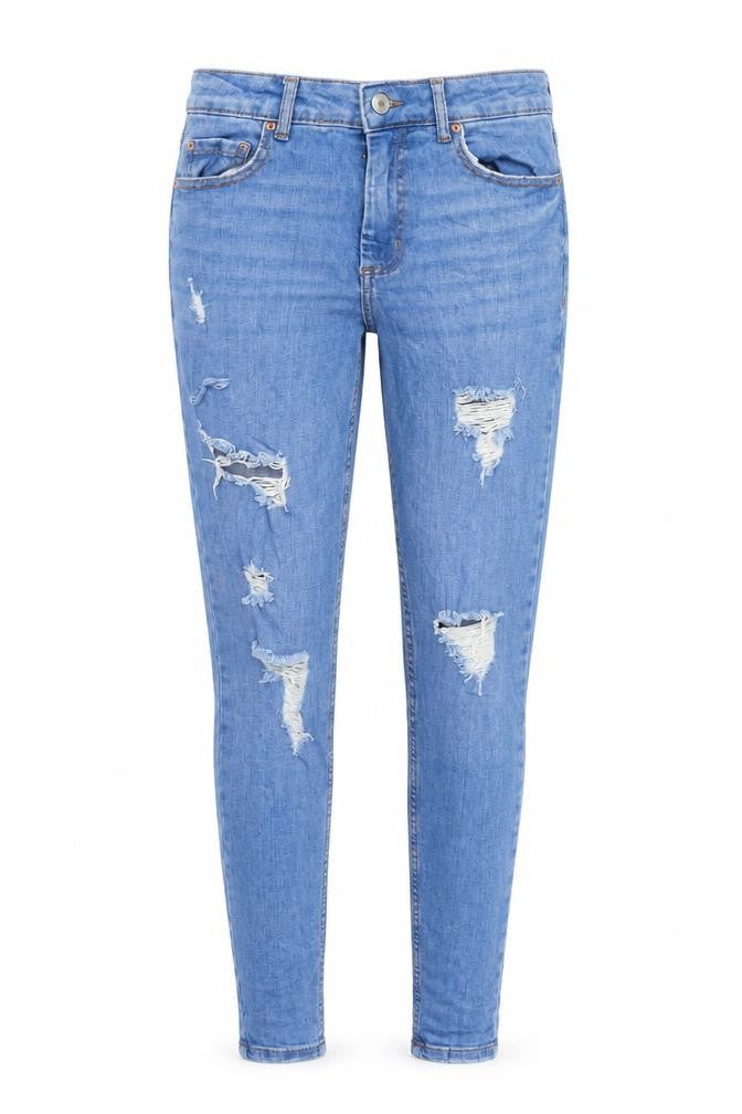 Front view of Primark Women Blue Distressed Skinny Jeans, size 10