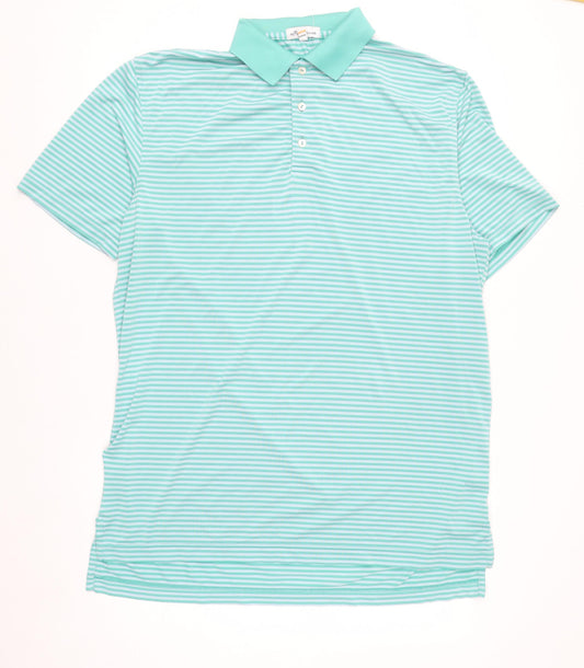 Peter Millar Men’s Green Striped Polo Shirt Size M Regular Fit
