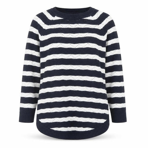 Gallery Women’s Blue White Striped Cotton Knit Jumper Size S