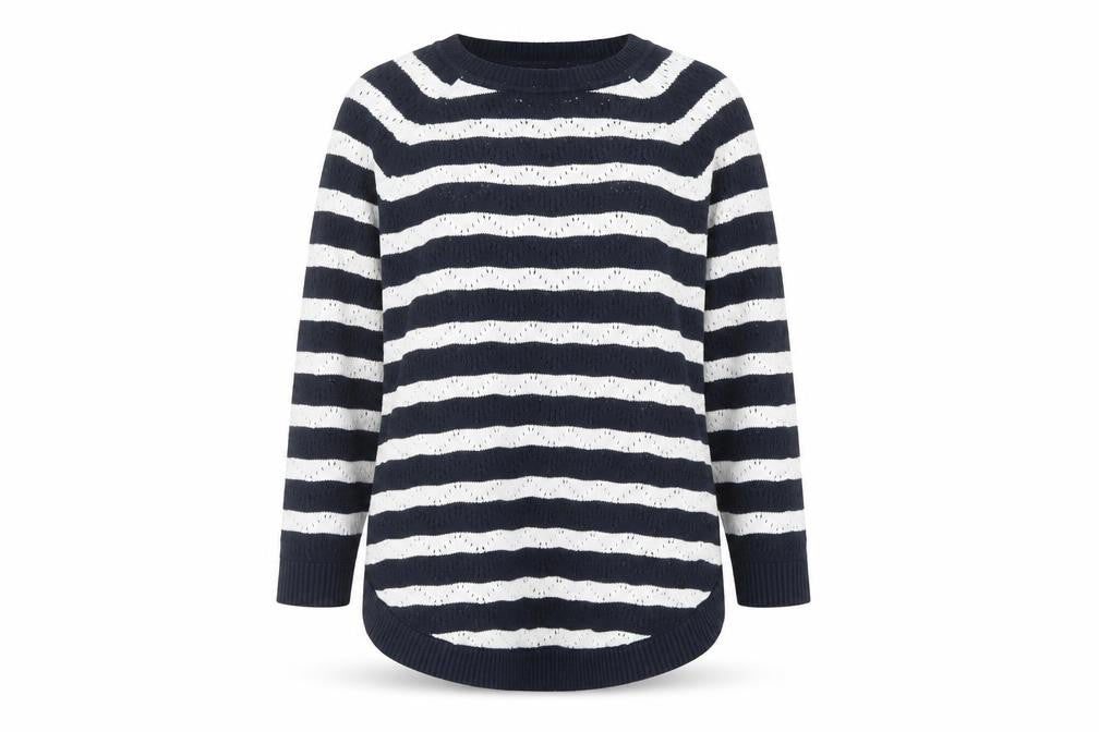 Gallery Women’s Blue White Striped Cotton Knit Jumper Size S
