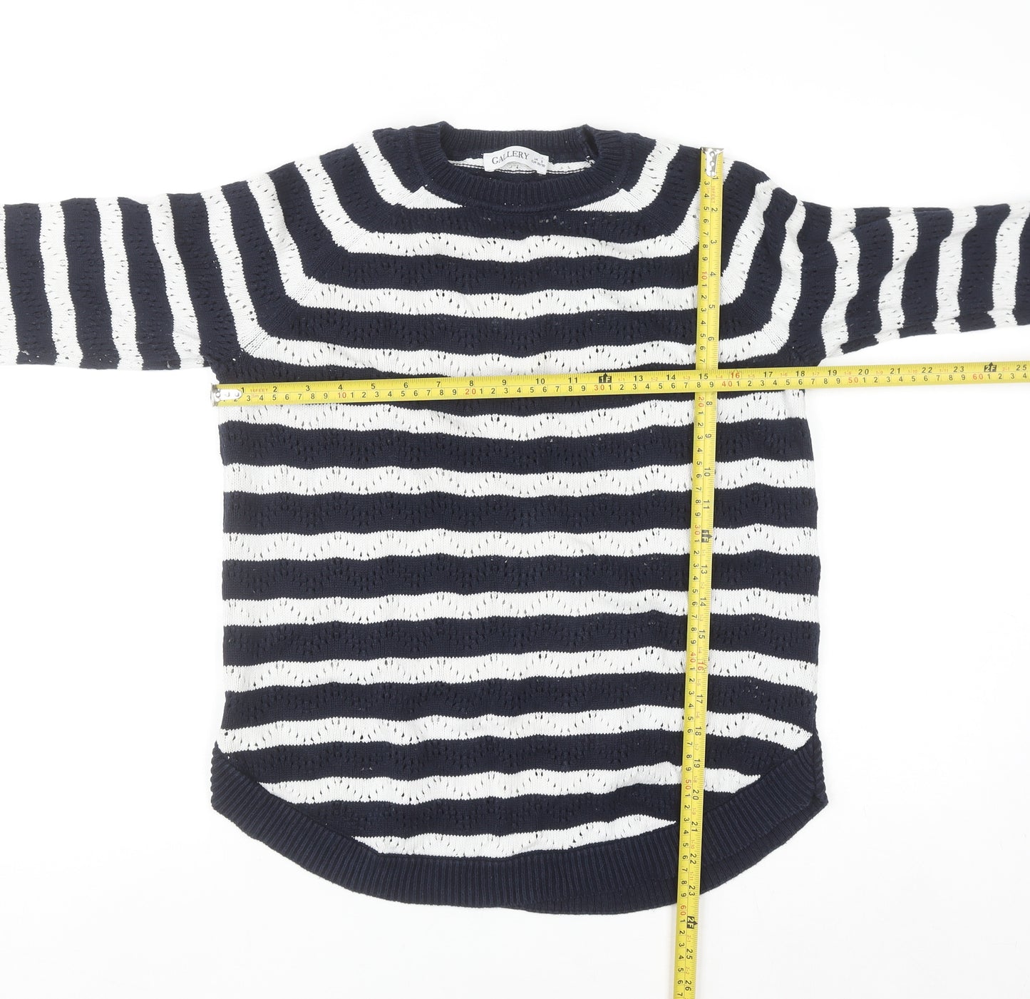 Gallery Women’s Blue White Striped Cotton Knit Jumper Size S