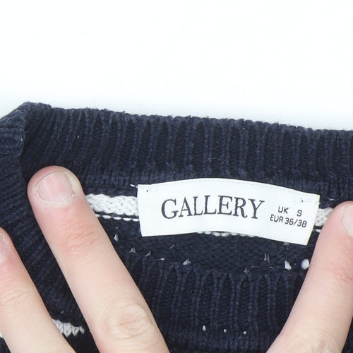 Gallery Women’s Blue White Striped Cotton Knit Jumper Size S