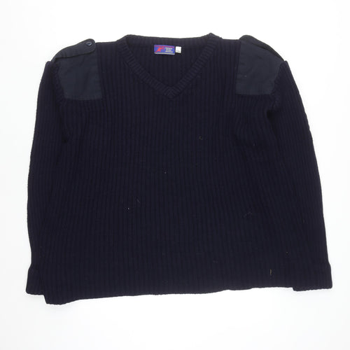 Fastrack Mens Blue 2XL V-Neck Chunky Knit Pullover Jumper