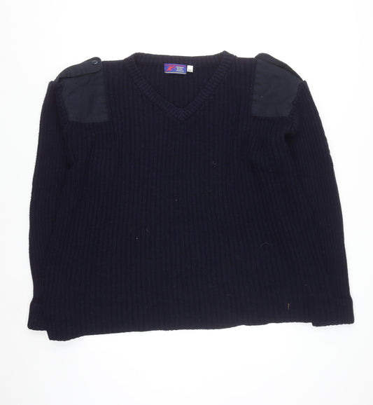 Fastrack Mens Blue 2XL V-Neck Chunky Knit Pullover Jumper