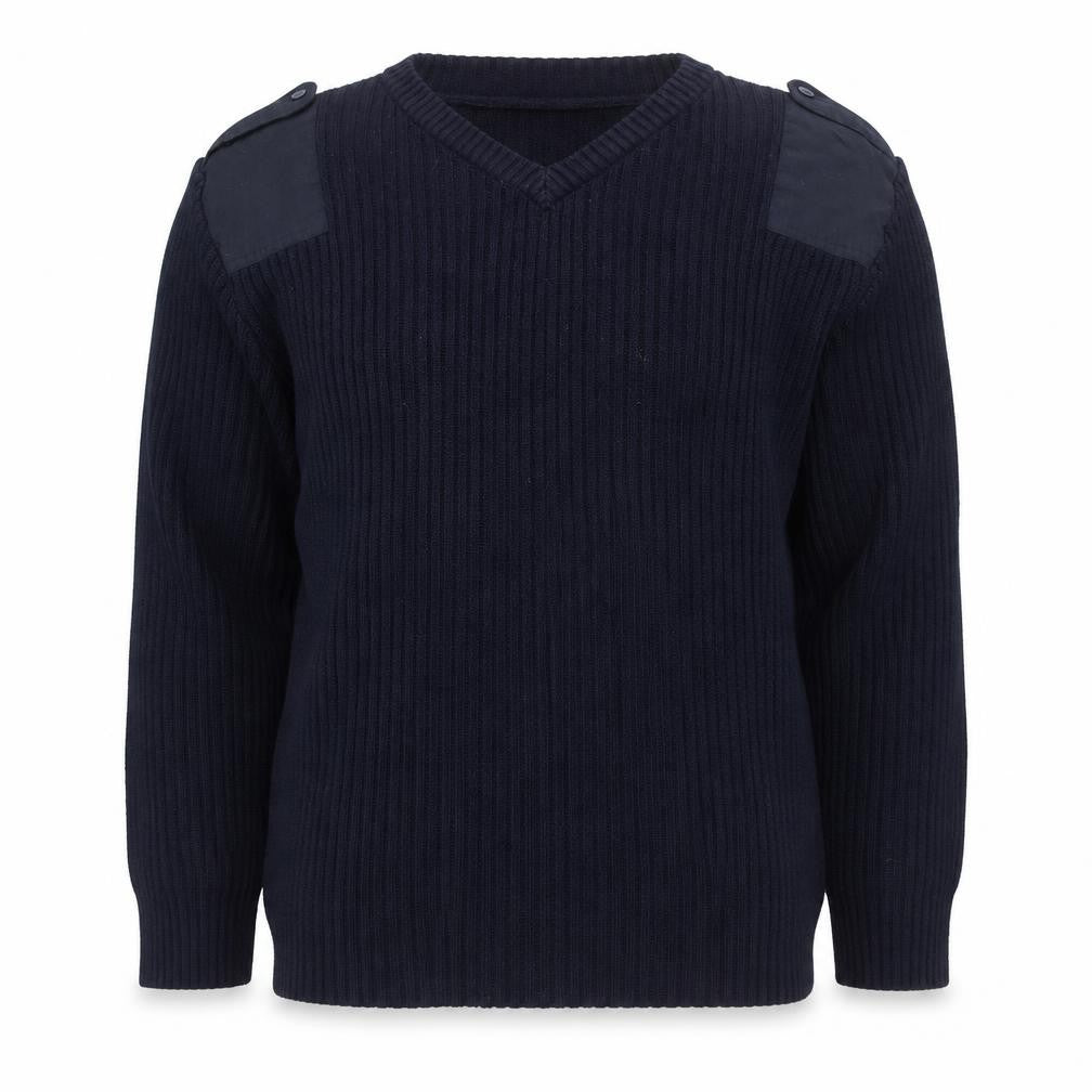 Front view of Fastrack men’s blue 2xl v-neck chunky knit jumper