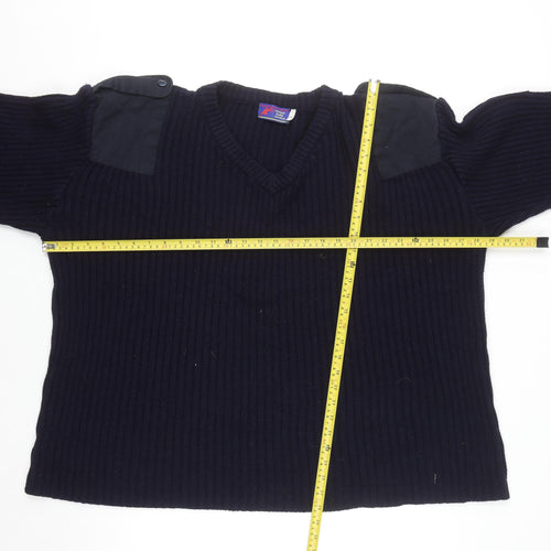 Fastrack Mens Blue 2XL V-Neck Chunky Knit Pullover Jumper