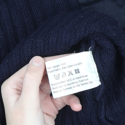Fastrack Mens Blue 2XL V-Neck Chunky Knit Pullover Jumper