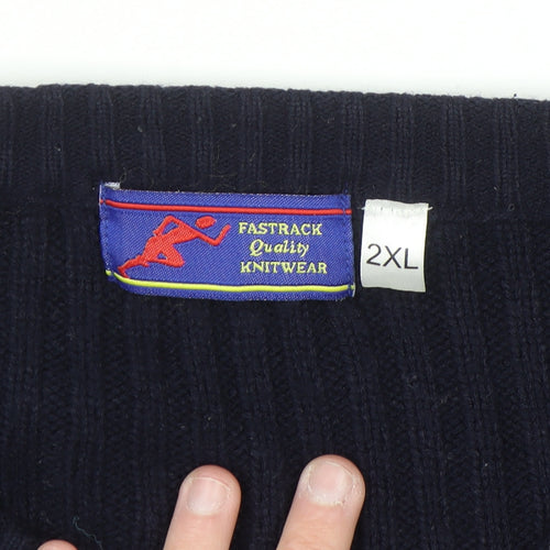 Fastrack Mens Blue 2XL V-Neck Chunky Knit Pullover Jumper