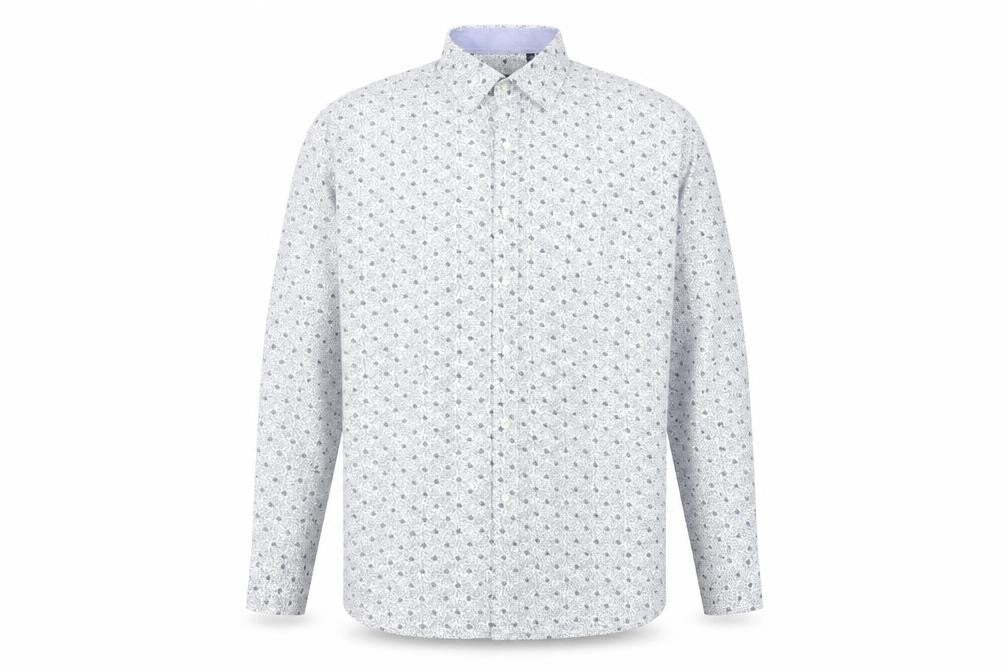 Front view of Red Jack Men's White Floral Cotton Button-Up Shirt, size 17