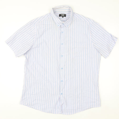 Dunnes Stores Men's Blue Striped Slim Fit Short Sleeve Button-Up Shirt XL