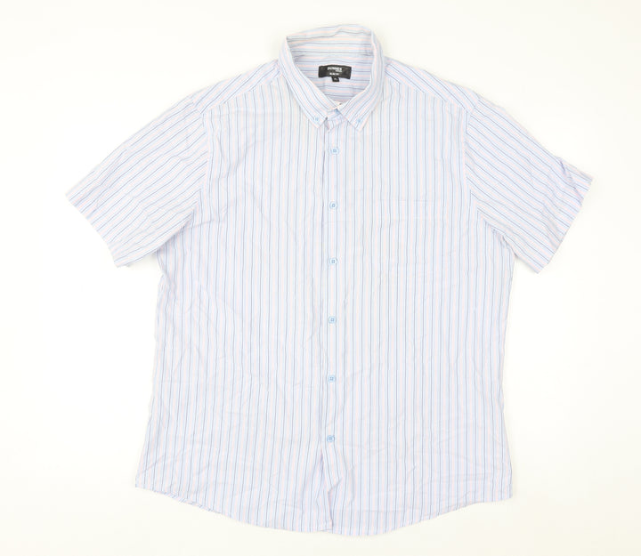 Dunnes Stores Men's Blue Striped Slim Fit Short Sleeve Button-Up Shirt XL