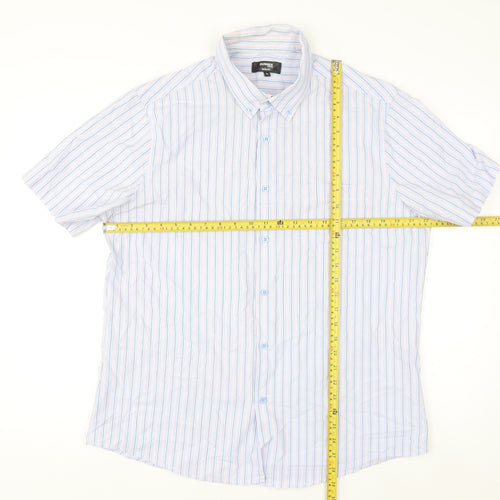 Dunnes Stores Men's Blue Striped Slim Fit Short Sleeve Button-Up Shirt XL