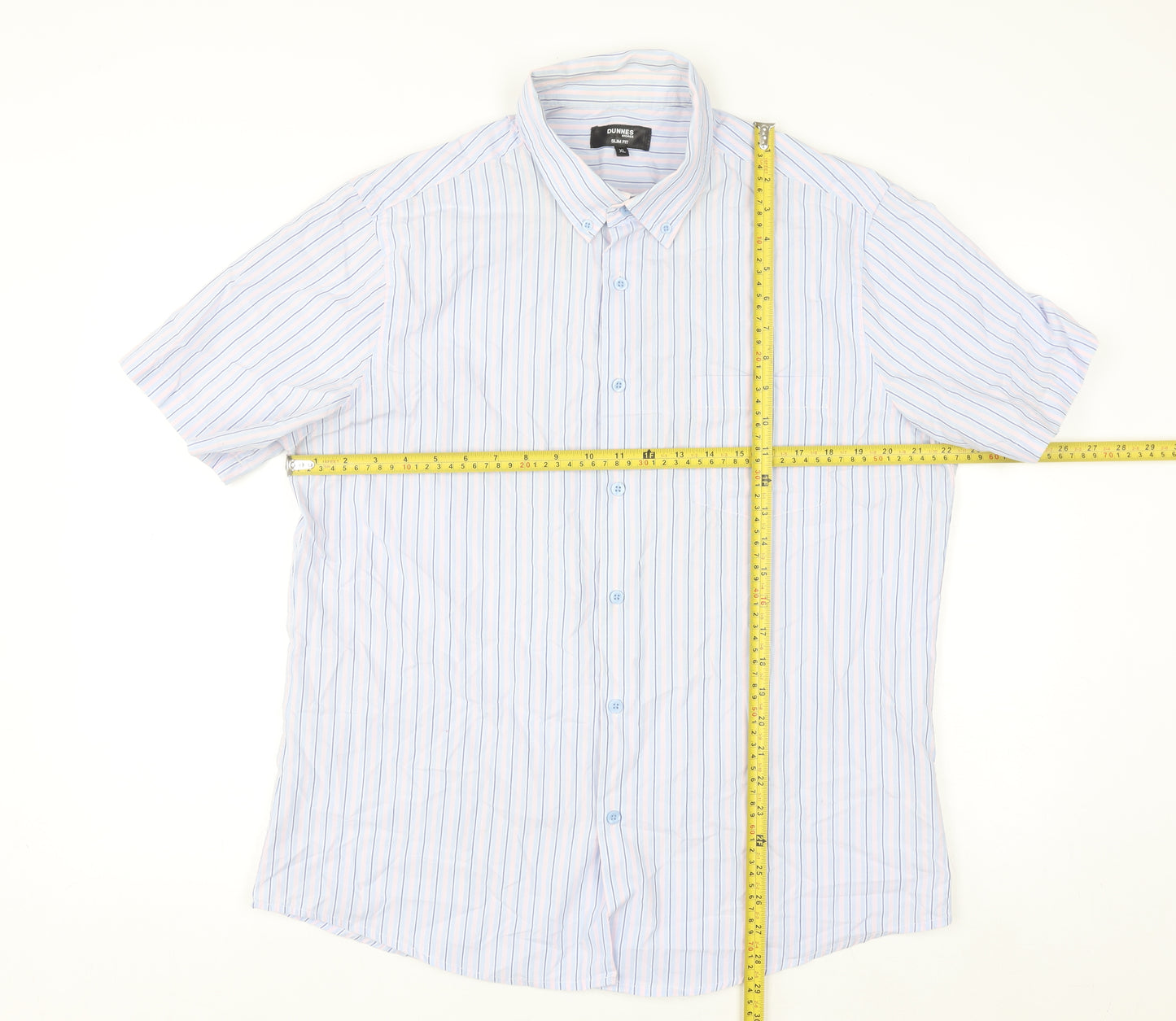 Dunnes Stores Men's Blue Striped Slim Fit Short Sleeve Button-Up Shirt XL