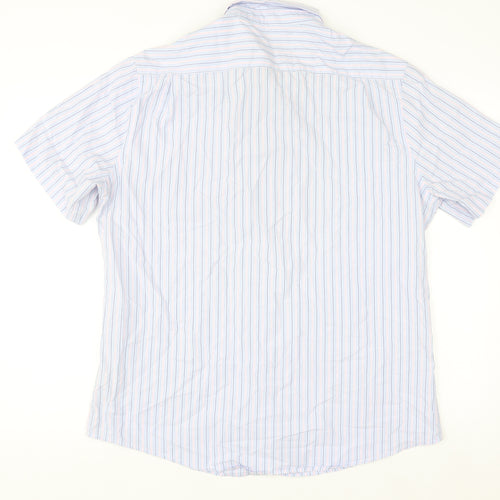 Dunnes Stores Men's Blue Striped Slim Fit Short Sleeve Button-Up Shirt XL