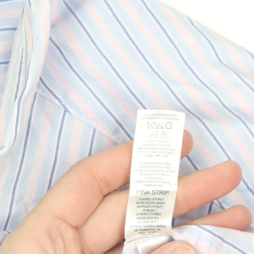 Dunnes Stores Men's Blue Striped Slim Fit Short Sleeve Button-Up Shirt XL