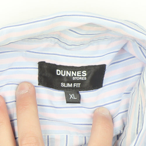 Dunnes Stores Men's Blue Striped Slim Fit Short Sleeve Button-Up Shirt XL