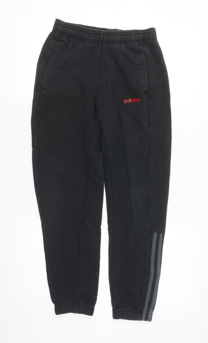 Adidas Boys Black Jogger Sweatpants 11-12 Years Fleece Elastic Waist