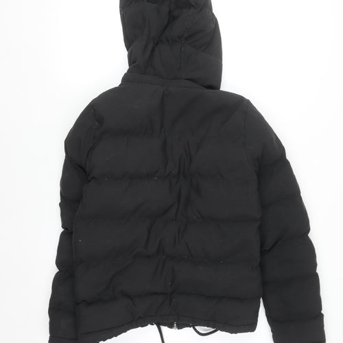 Boohoo Womens Black Hooded Puffer Jacket Size 8 Quilted Zip Up