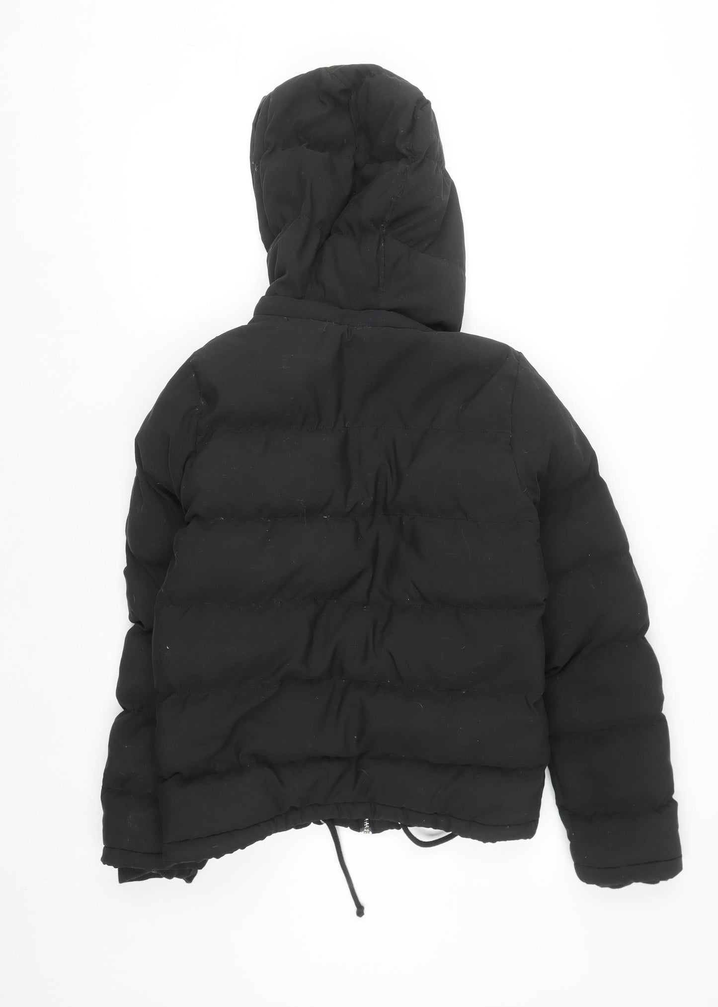 Boohoo Womens Black Hooded Puffer Jacket Size 8 Quilted Zip Up