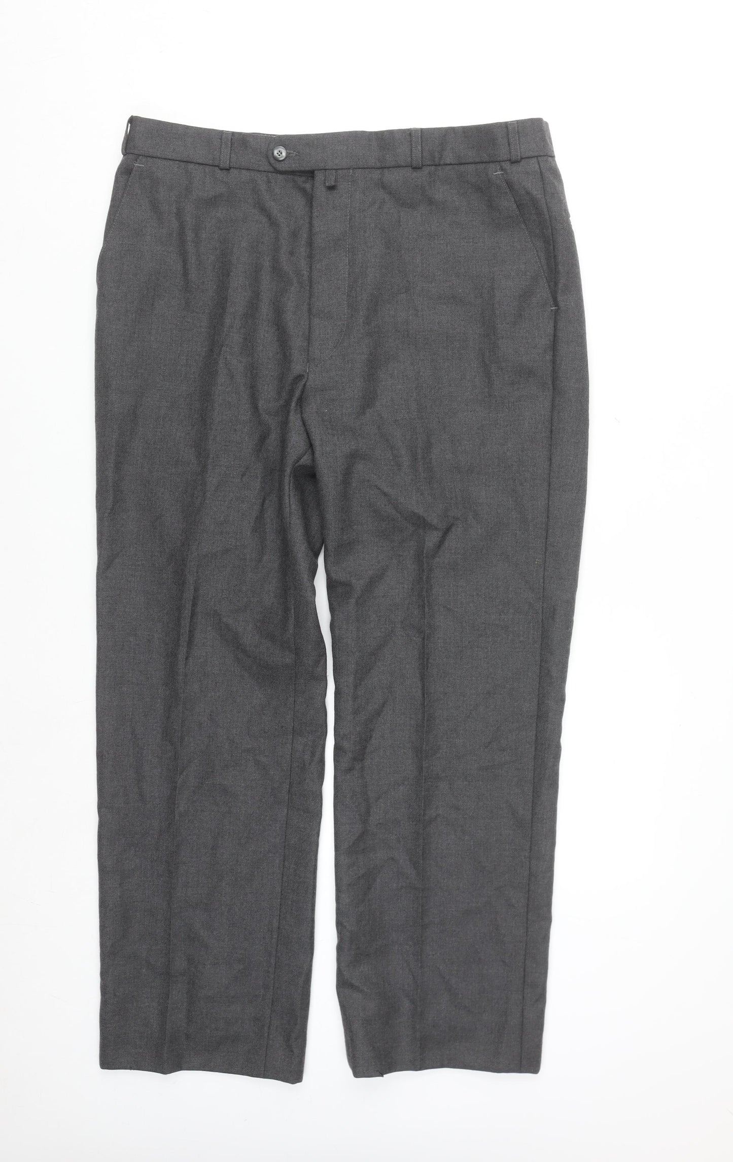 Gurteen Men's Grey Wool Blend Formal Dress Trousers 38L