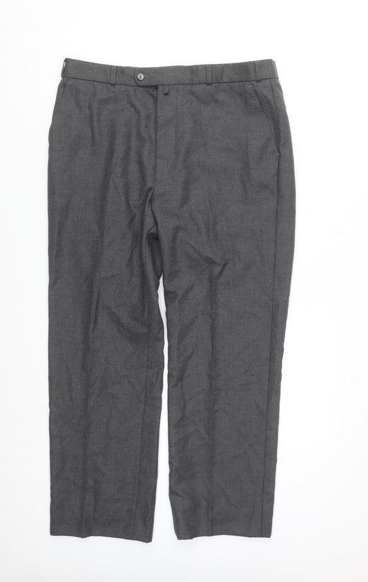 Gurteen Men's Grey Wool Blend Formal Dress Trousers 38L