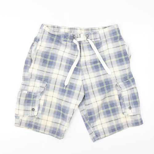 Cedarwood State Men's Blue Check Cargo Shorts M Cotton Casual