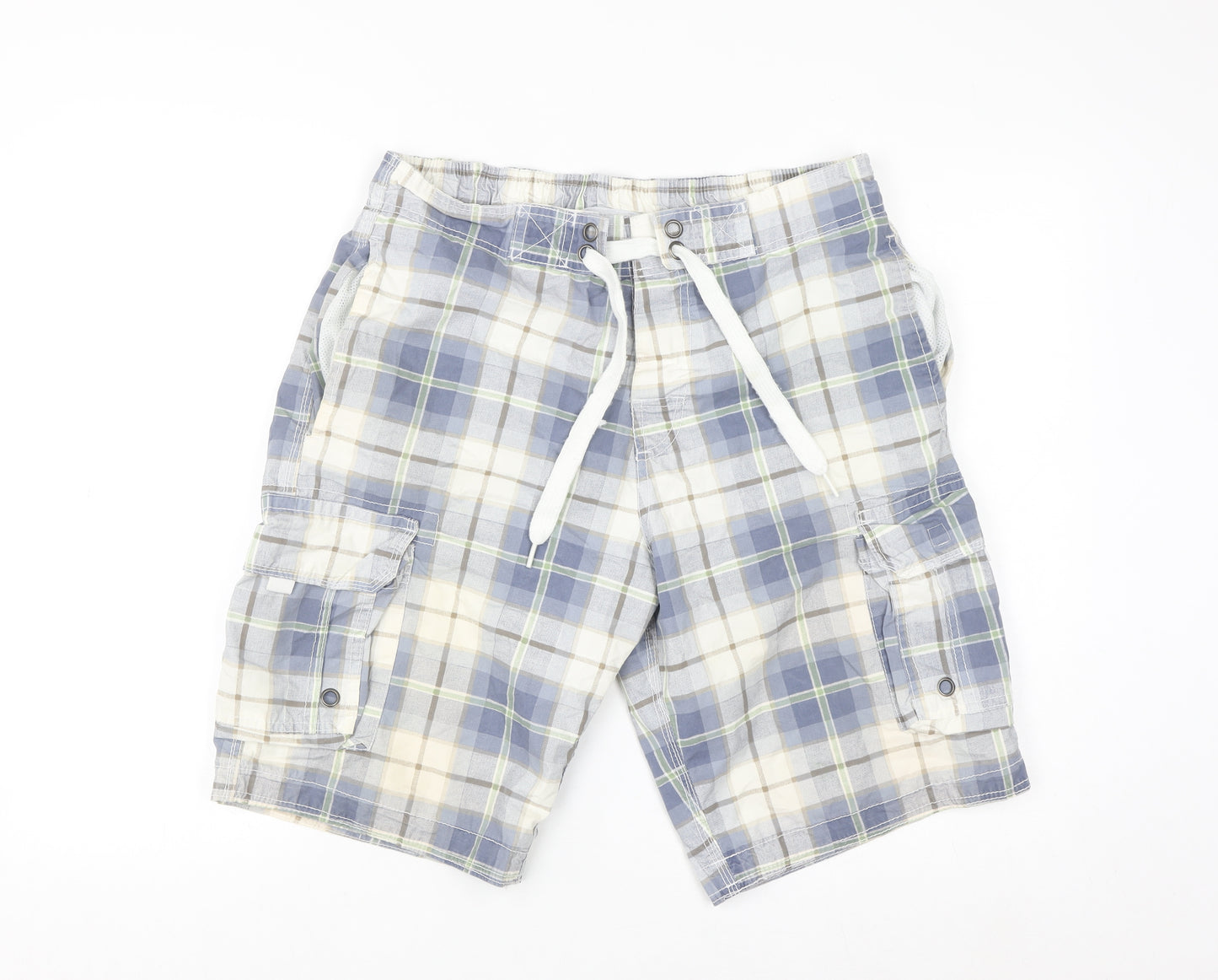 Cedarwood State Men's Blue Check Cargo Shorts M Cotton Casual
