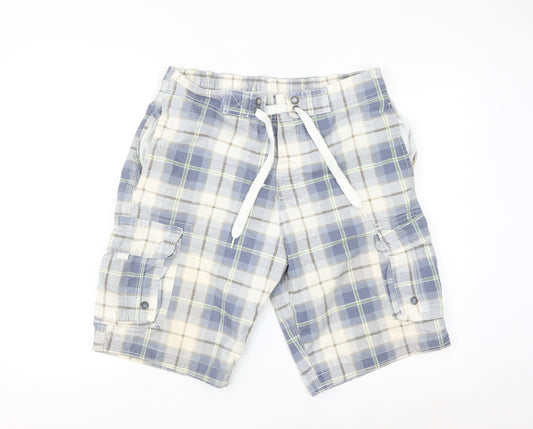 Cedarwood State Men's Blue Check Cargo Shorts M Cotton Casual