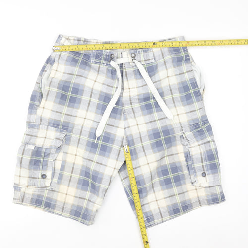 Cedarwood State Men's Blue Check Cargo Shorts M Cotton Casual