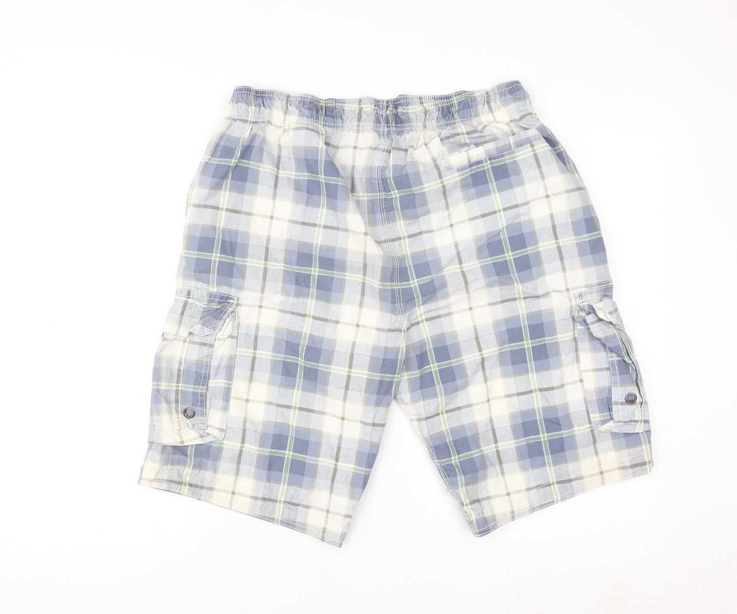 Cedarwood State Men's Blue Check Cargo Shorts M Cotton Casual