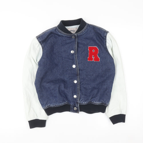 ONLY Boys Blue Denim Varsity Jacket Size 146 Cotton Lined Button Bomber