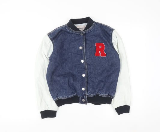 ONLY Boys Blue Denim Varsity Jacket Size 146 Cotton Lined Button Bomber